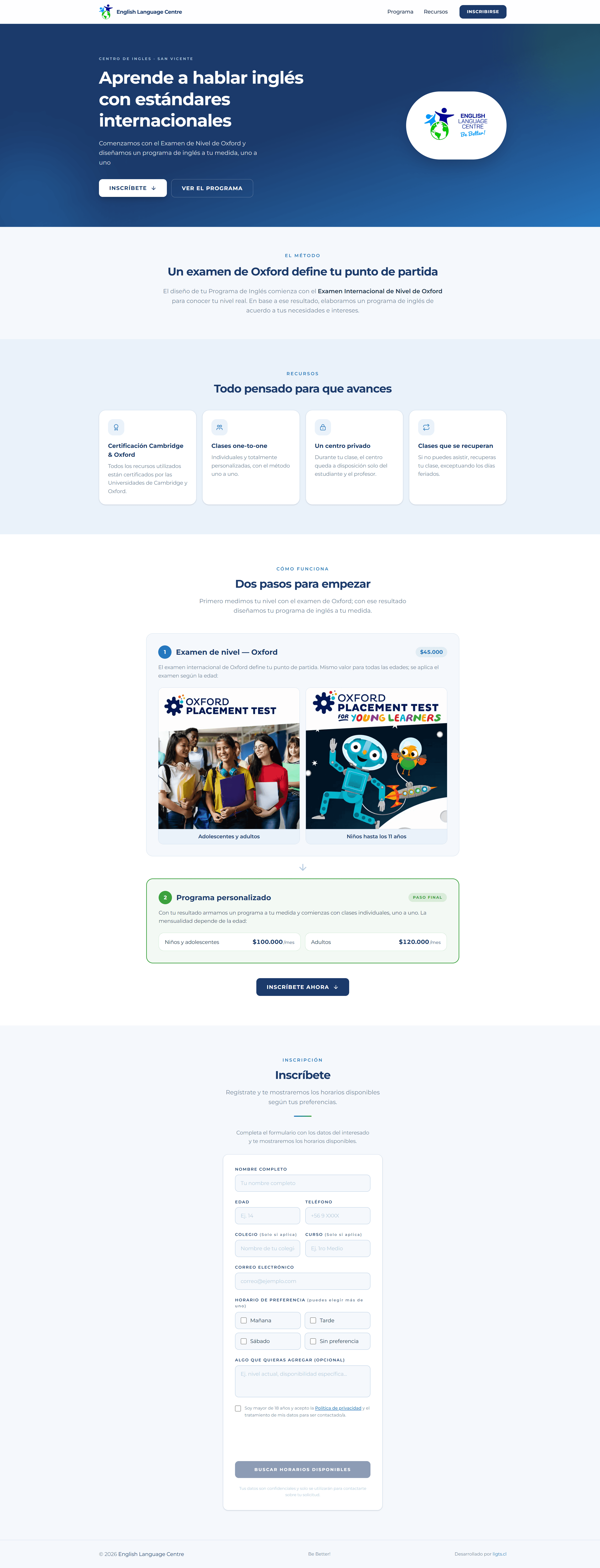 Captura del proyecto English Language Centre